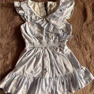 Janie and Jack Girls Blue White Striped Seersucker Floral Flutter Dress Size 5